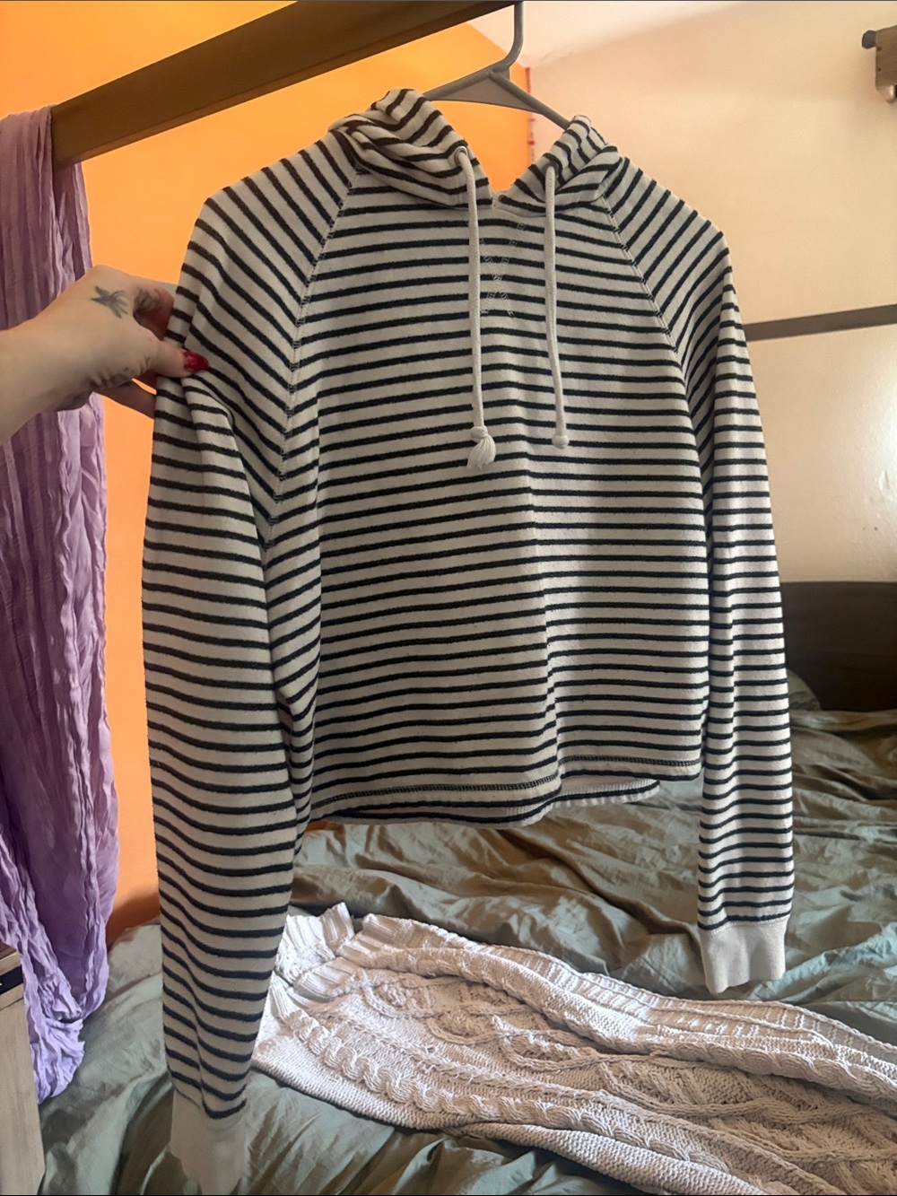 H&M Black and White Striped Hooded Sweater